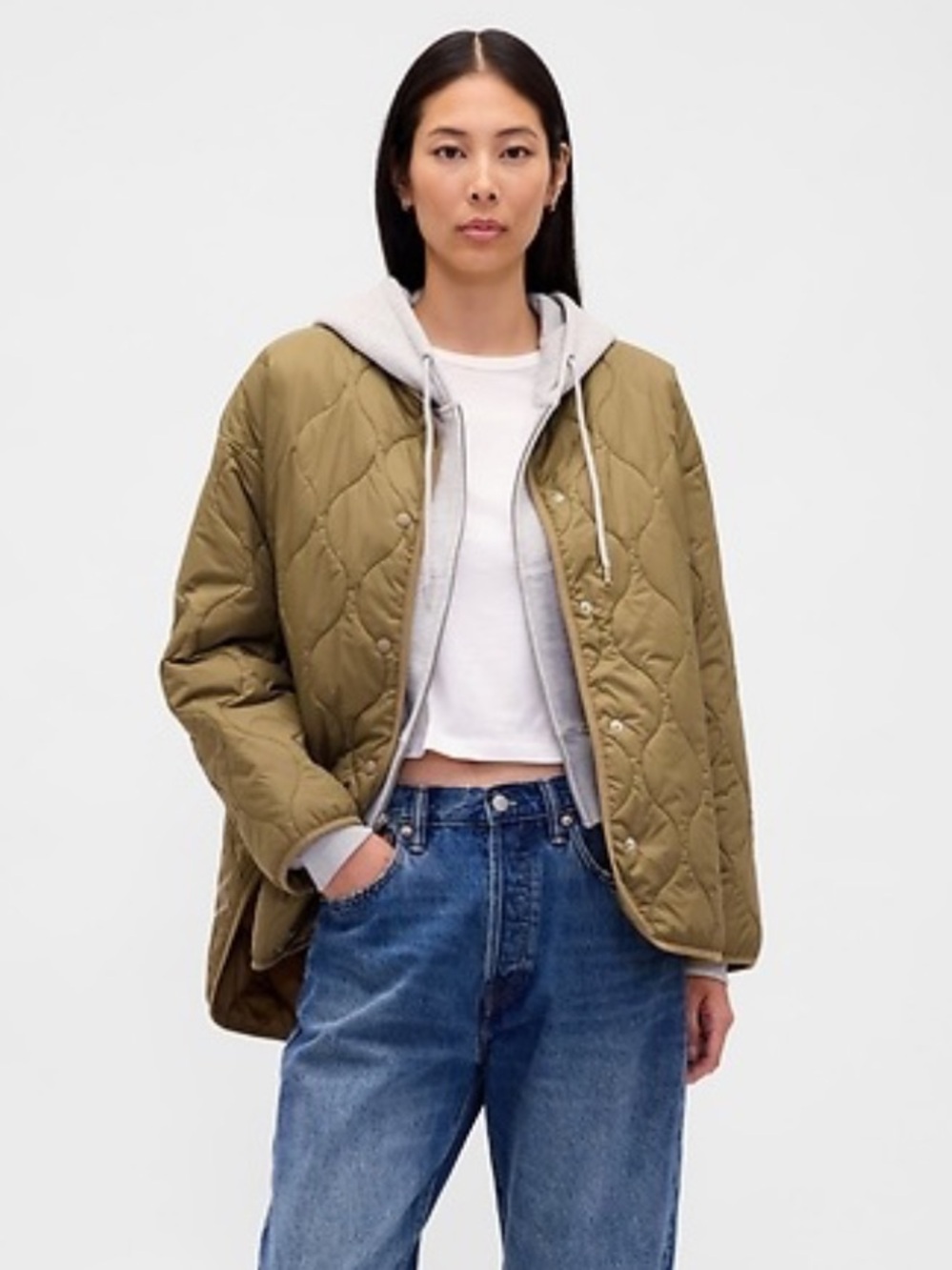 GAP Olive Quilted Puffer Jacket - Women